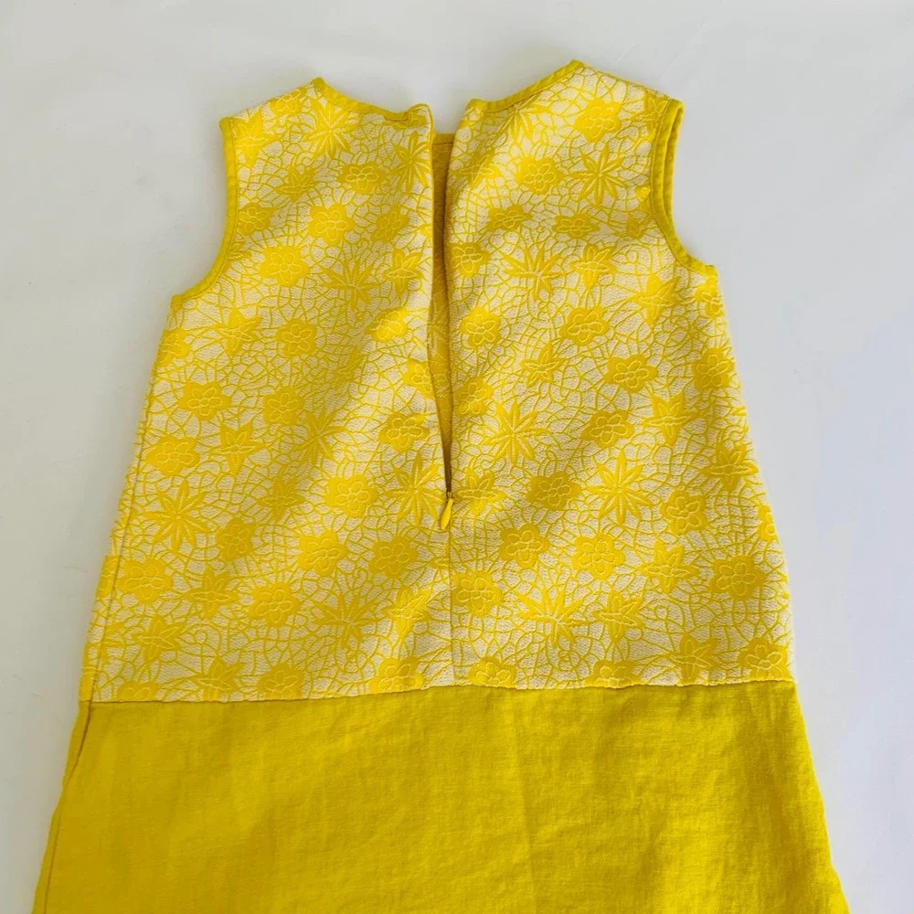 EPK Shift Dress Girls 5 Yellow Floral Lace Linen Blend Garden Retro‎ Mod France